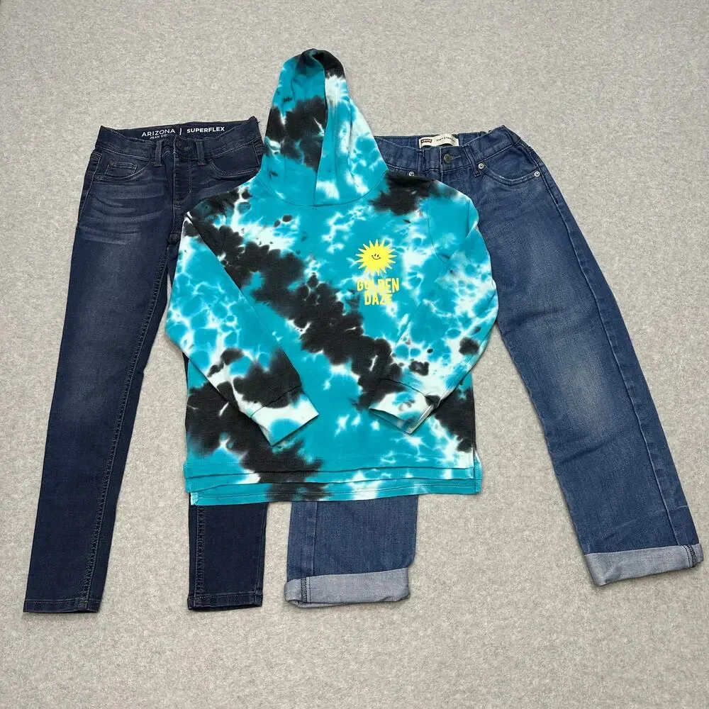 Bundle of 3 Girls 8/10 Levi's 514 Skinny Jeans Arizona Jeans Art Class Hoodie